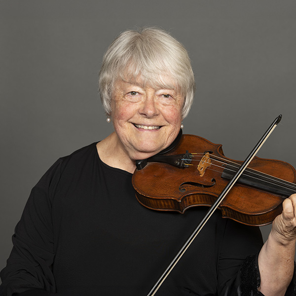A portrait of Marcia Lotter and her violin.