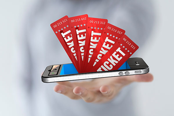 Five red tickets jump out of cellphone.