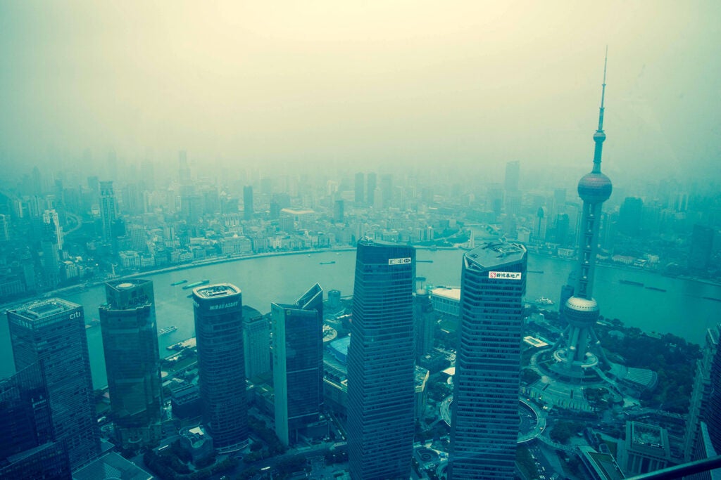 A hazy fog above the city in China