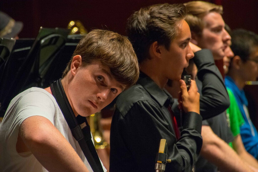 Students at rehearsal in the orchestra